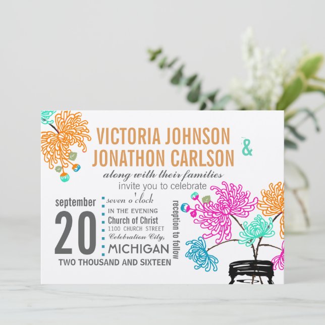 Rustic Mason Jar Mint Pink Coral Teal Wedding Invitation (Standing Front)