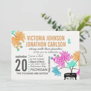 Rustic Mason Jar Mint Pink Coral Teal Wedding Invitation