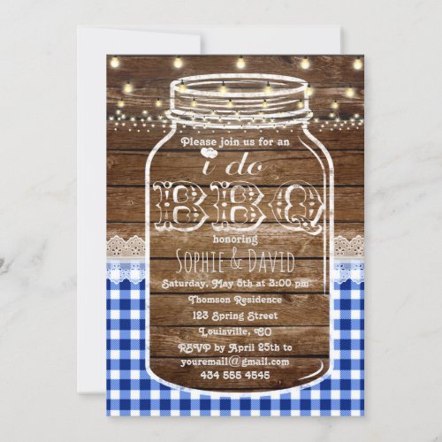 Rustic Mason Jar Old Wood I DO BBQ Invite