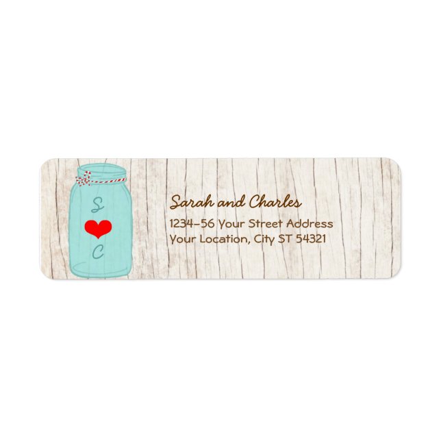 Rustic Mason Jar on Bark Illustrated Wedding Label (Front)