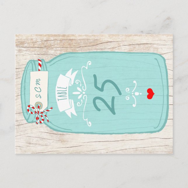 Rustic Mason Jar on Bark Illustrated Wedding Postcard (Front)