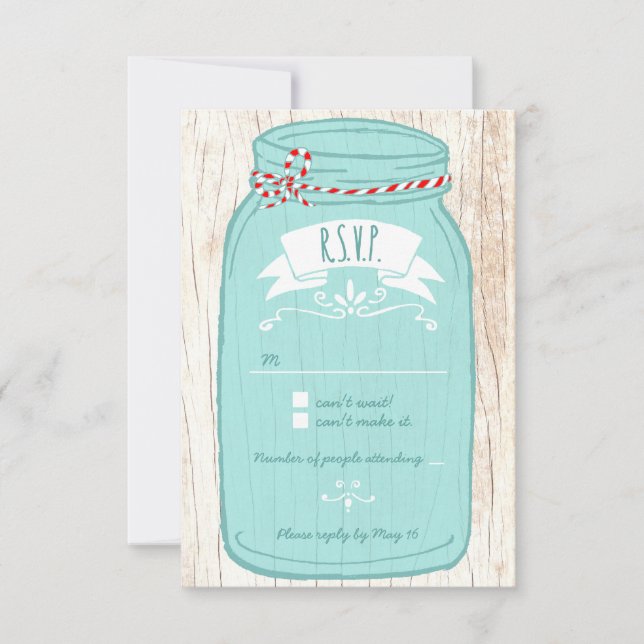 Rustic Mason Jar on Bark Illustrated Wedding RSVP Card (Front)