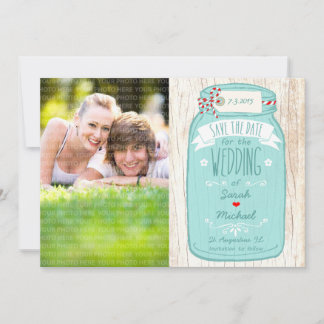 Rustic Mason Jar on Bark Photo Save the Date