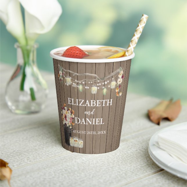 Rustic Mason Jar Personalized Bridal Shower Paper  Cups (Insitu)