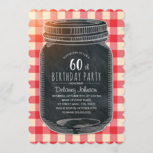 Rustic Mason Jar Picnic 60th Birthday Party Invitation