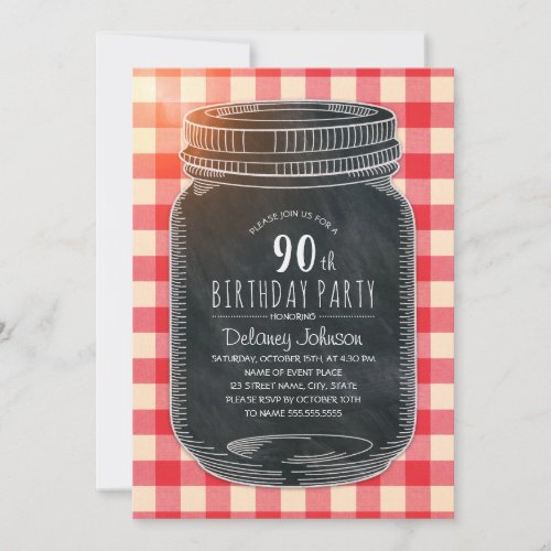 Rustic Mason Jar Picnic 90th Birthday Party Invitation