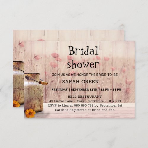 Rustic Mason Jar Pink Floral Bridal Shower Invitation