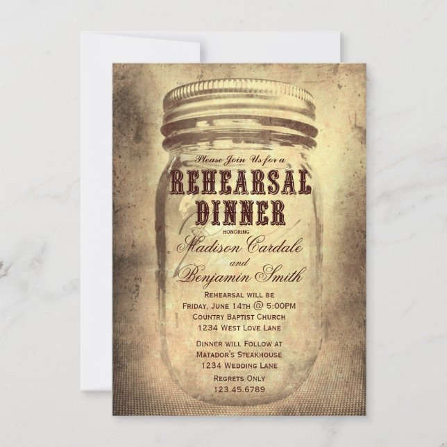 Rustic Mason Jar Rehearsal Dinner Invitations (Front)