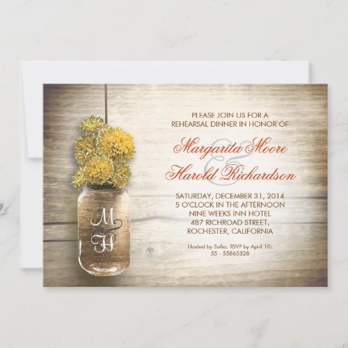 rustic mason jar rehearsal dinner invitations