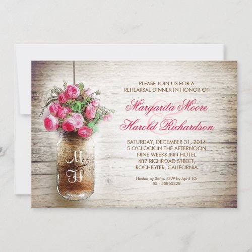 rustic mason jar rehearsal dinner invitations