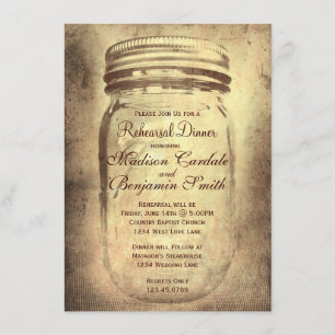 Rustic Mason Jar Rehearsal Dinner Invitations