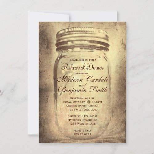 Rustic Mason Jar Rehearsal Dinner Invitations