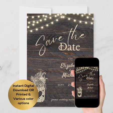Rustic Mason Jar Save The Date Digital And Printed Invitation