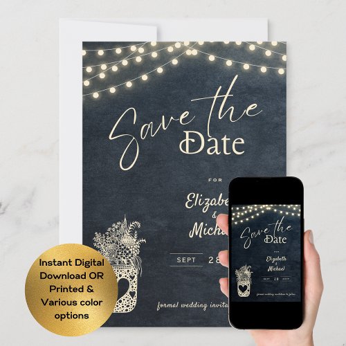 Rustic Mason Jar Save the Date Digital and Printed Invitation