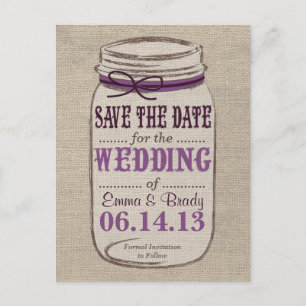 Rustic Mason Jar Save the Date Purples Announcement Postcard