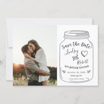 Rustic Mason Jar Save The Date With Photo Invitation by AdorePaperCo at Zazzle