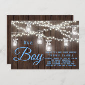 Rustic Mason Jar String Light Baby Boy Shower Invitation (Front/Back)