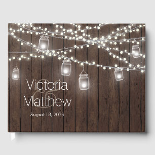 Rustic Mason Jar String Light Wedding Guest Book