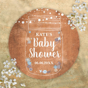 Rustic Mason Jar String Lights Baby Shower Classic Round Sticker