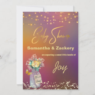 *~* Rustic Mason Jar String Lights Baby Shower Invitation