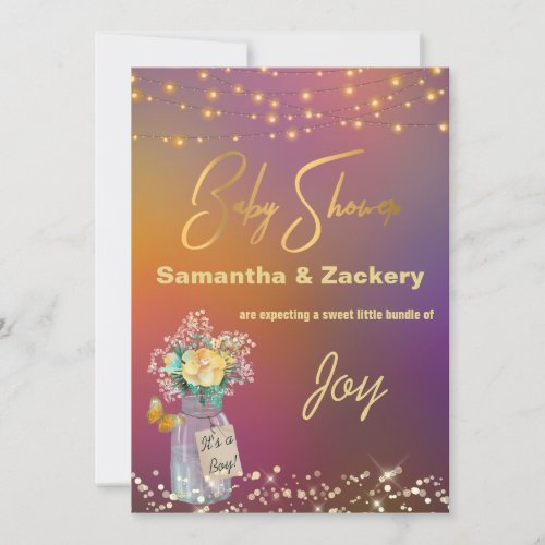  Rustic Mason Jar String Lights Baby Shower Invitation