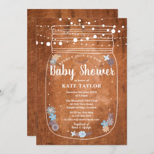 Rustic Mason Jar String Lights Baby Shower Invitation