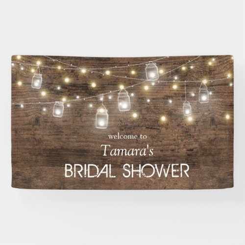 Rustic Mason Jar String Lights Bridal Shower Banner