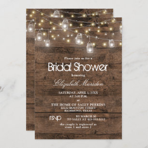 Rustic Mason Jar String Lights Bridal Shower Invitation