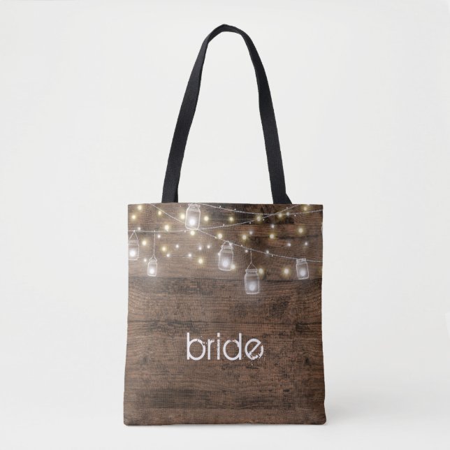 Rustic Mason Jar String Lights Bride Tote Bag (Front)