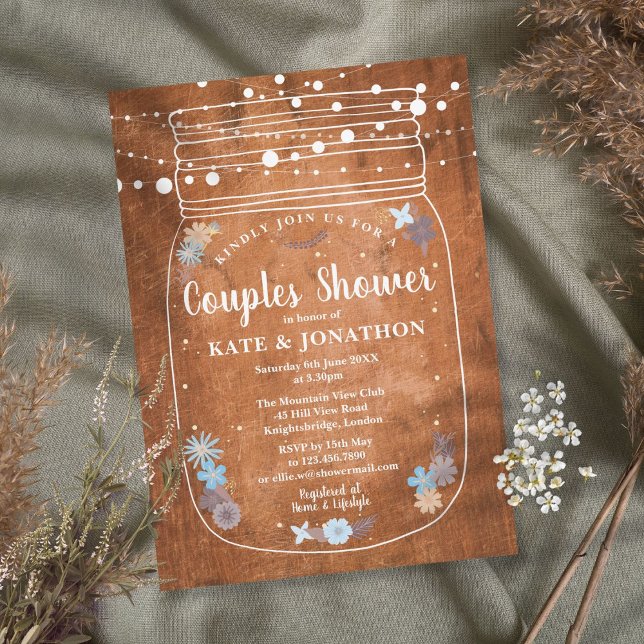 Rustic Mason Jar String Lights Couples Shower Invitation (Creator Uploaded)
