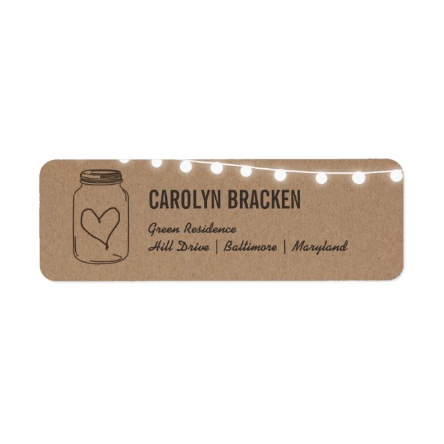 Rustic Mason Jar String Lights Heart Kraft Paper Label (Front)