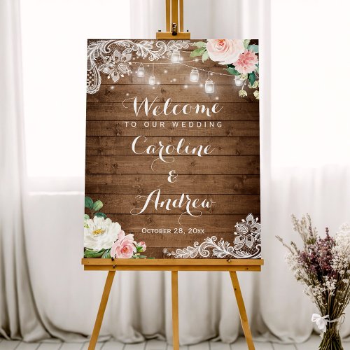 Rustic Mason Jar String Lights Lace Floral Wedding Foam Board