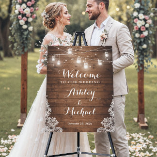 Rustic Mason Jar String Lights Lace Wedding Foam Board
