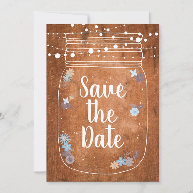 Rustic Mason Jar String Lights Save the Date (Front)