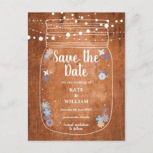 Rustic Mason Jar String Lights Save the Date Invitation Postcard