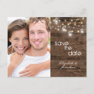 Rustic Mason Jar String Lights Save The Date Photo Announcement Postcard