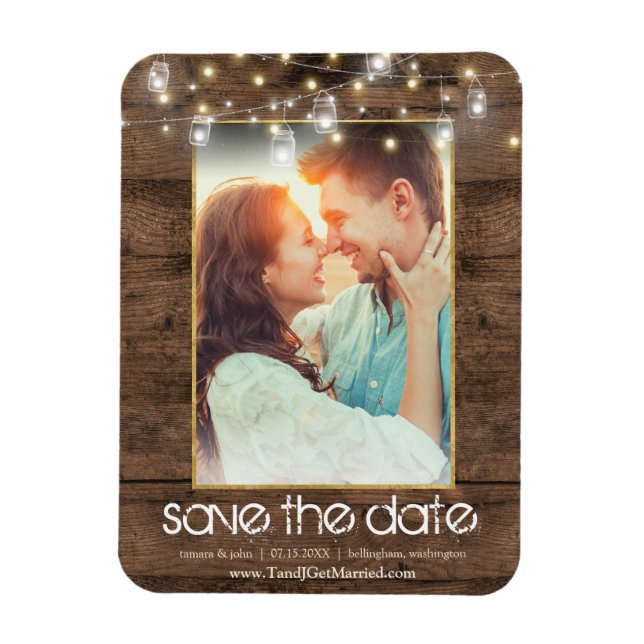 Rustic Mason Jar String Lights Save The Date Photo Magnet (Vertical)