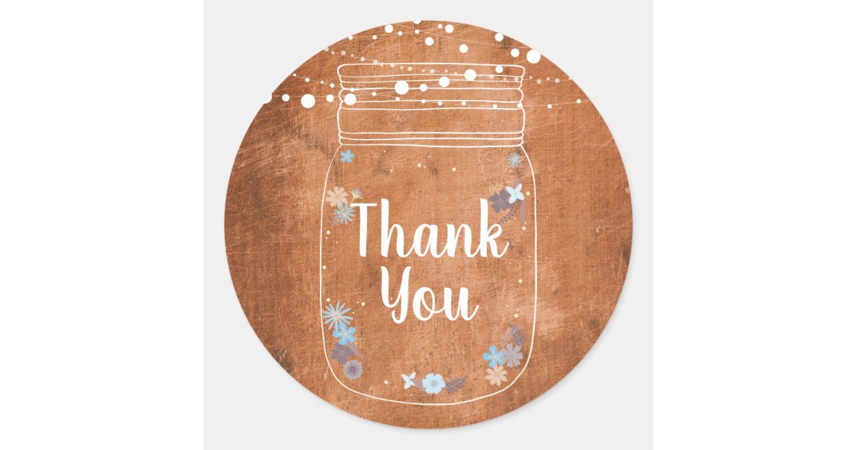 Rustic Mason Jar String Lights Thank You Classic Round Sticker | Zazzle