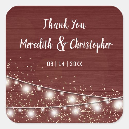 Rustic Mason Jar String Lights Thank You Square Sticker