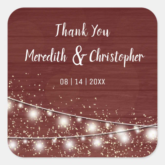 Rustic Mason Jar String Lights Thank You Square Sticker | Zazzle
