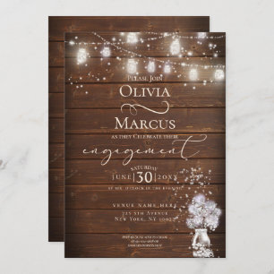 Rustic Mason Jar String Lights theBarefootBride™ Invitation