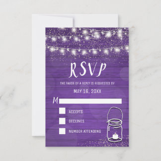 Rustic Mason Jar String Lights Violet Wedding RSVP Card