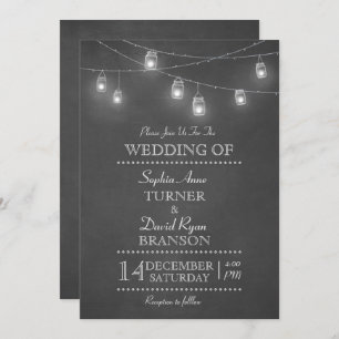 Rustic Mason Jar String Lights Wedding Invitation