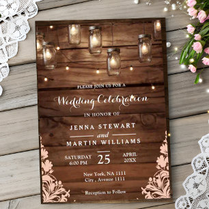 Rustic Mason Jar String Lights Wedding Invitation