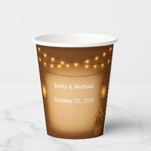 Rustic Mason Jar & String Lights Wedding Paper Cups