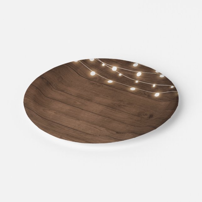 Rustic Mason Jar String lights Wedding Paper Plates (Angled)
