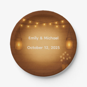 Rustic Mason Jar & String Lights Wedding  Paper Plates