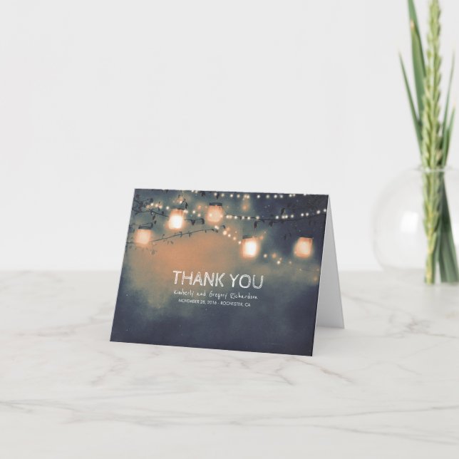 Rustic Mason Jar String Lights Wedding Thank You (Front)