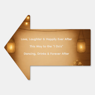 Rustic Mason Jar & String Lights Wedding Yard Sign