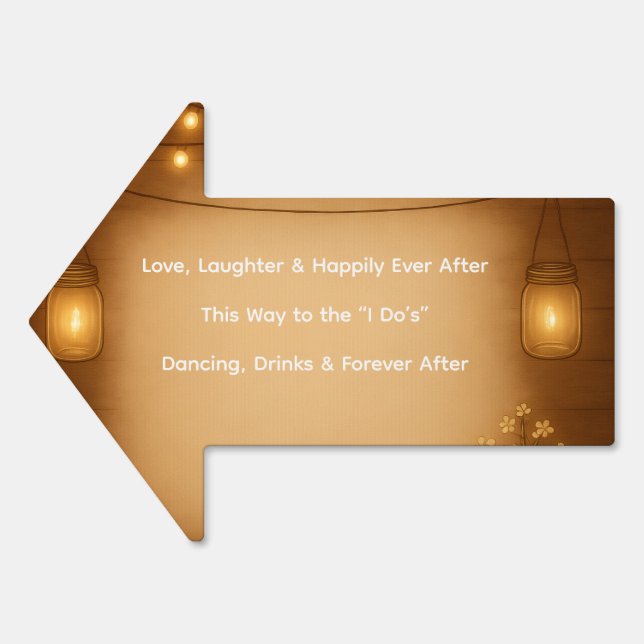 Rustic Mason Jar & String Lights Wedding Yard Sign (Front)